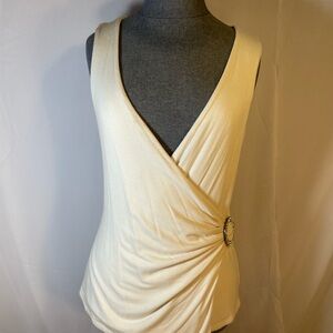 White House Black Market Cream Ruched Wrap Tank Top